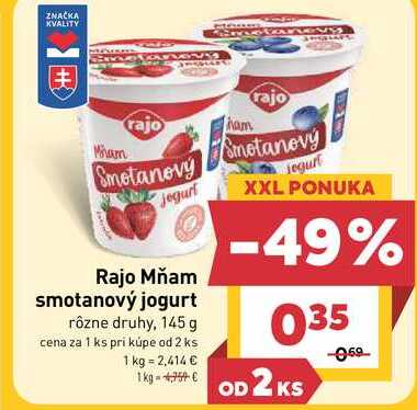 Rajo Mňam smotanový jogurt rôzne druhy, 145 g