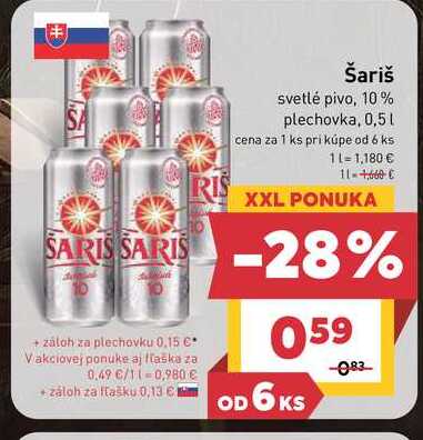 Šariš svetlé pivo, 10% plechovka, 0,5l