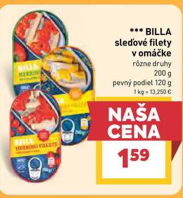 BILLA sledové filety v omáčke rôzne druhy 200 g 