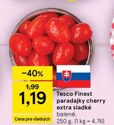 Tesco Finest paradajky cherry extra sladké balené 250 g