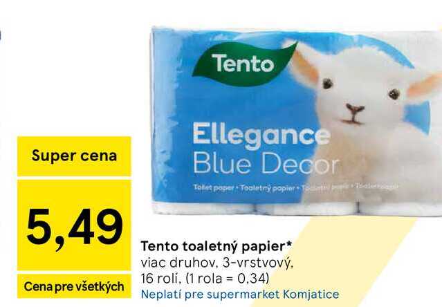 Tento toaletný papier viac druhov, 3-vrstvový 16 rolí