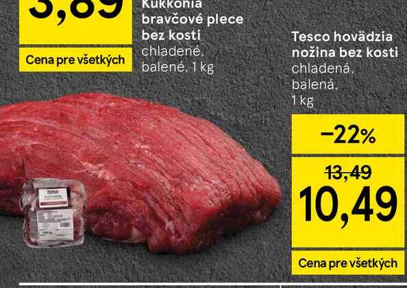 Tesco hovädzia nožina bez kosti chladená balená, 1 kg 