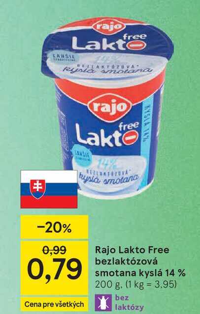 Rajo Lakto Free bezlaktózová smotana kyslá 14 % 200 g