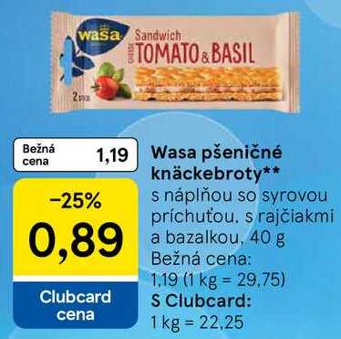 Wasa pšeničné knäckebroty s náplňou so syrovou príchuťou, s rajčiakmi a bazalkou, 40 g 