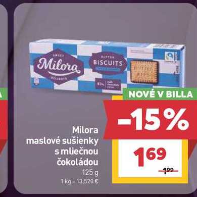 Milora maslové sušienky s mliečnou čokoládou 125 g