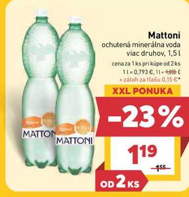 Mattoni ochutená minerálna voda viac druhov, 1,5l