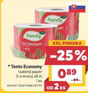 Tento Economy toaletný papier 2-vrstvový, 60 m
