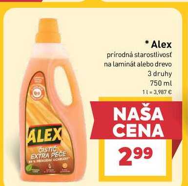 Alex prírodná starostlivosť na laminát alebo drevo 3 druhy 750 ml