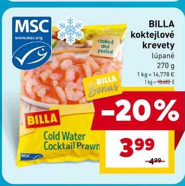 BILLA koktejlové krevety lúpané 270 g