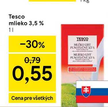 Tesco mlieko 3,5 % 1l