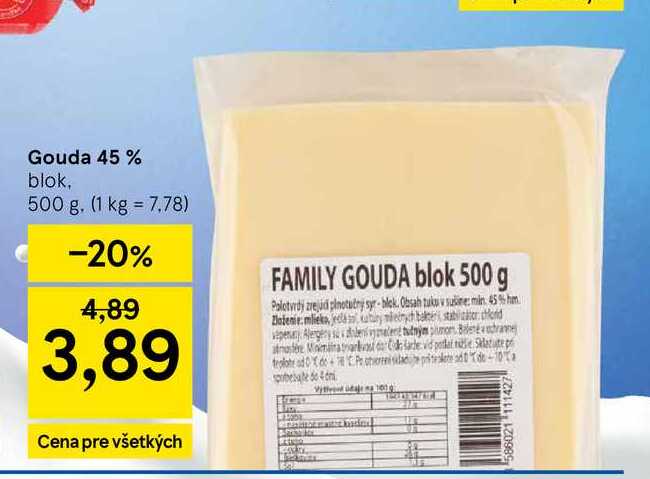 Gouda 45% blok, 500 g