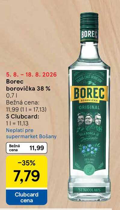 Borec borovička 38% 0.7l