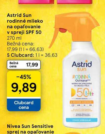 Astrid Sun rodinné mlieko na opaľovanie v spreji SPF 50 270 ml 