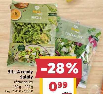 BILLA ready šaláty rôzne druhy 130 g - 200 g
