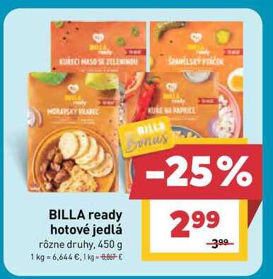 BILLA ready hotové jedlá rôzne druhy, 450 g