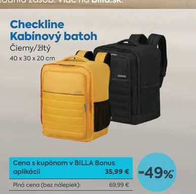 Checkline Kabínový batoh Čierny/žltý 40 x 30 x 20 cm