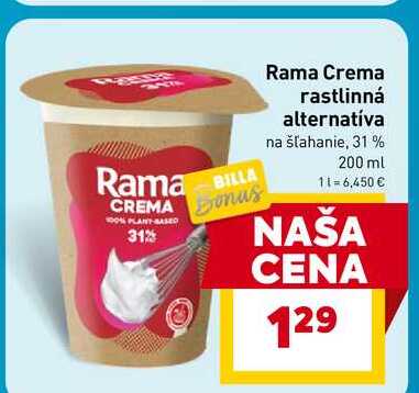 Rama Crema rastlinná alternatíva na šľahanie, 31% 200 ml