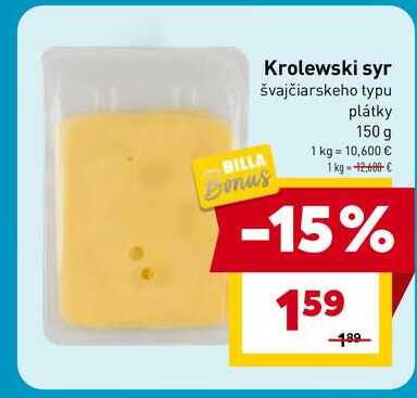 Krolewski syr švajčiarskeho typu plátky 150 g