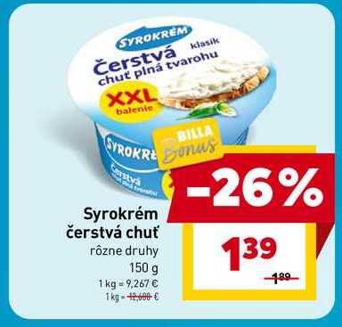 Syrokrém čerstvá chuť rôzne druhy 150 g
