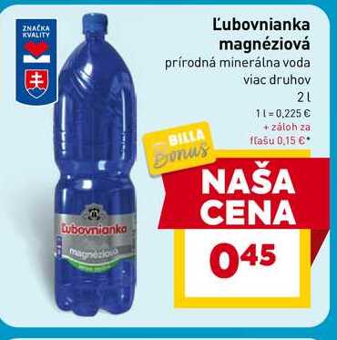 Ľubovnianka Magnéziová prírodná minerálna voda 2l