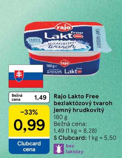 Rajo Lakto Free bezlaktózový tvaroh jemný hrudkovitý 180 g