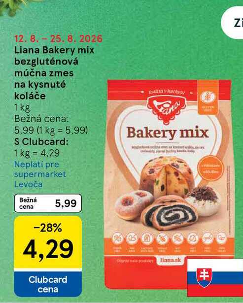 Liana Bakery mix bezgluténová múčna zmes na kysnuté koláče 1 kg