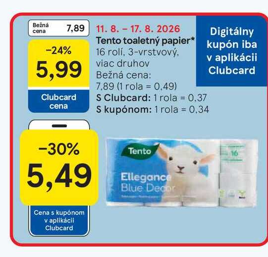Tento toaletný papier 16 rolí, 3-vrstvový, viac druhov