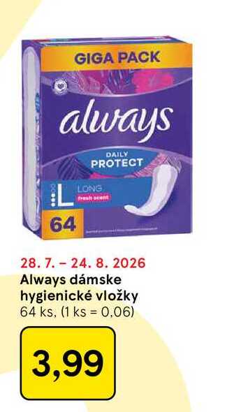 Always dámske hygienické vložky 64 ks