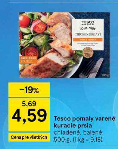 Tesco pomaly varené kuracie prsia chladené, balené 500 g