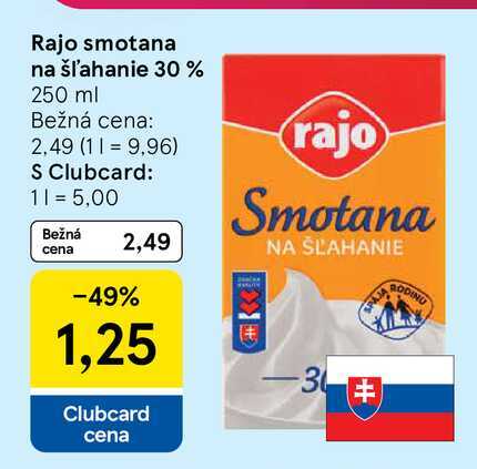 Rajo smotana na šľahanie 30% 250 ml v akcii