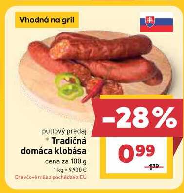 Tradičná domáca klobása cena za 100 g