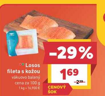 Losos fileta s kožou vákuovo balený cena za 100 g 