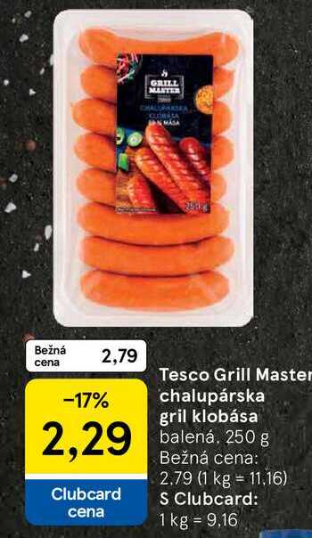 Tesco Grill Master chalupárska gril klobása 250 g