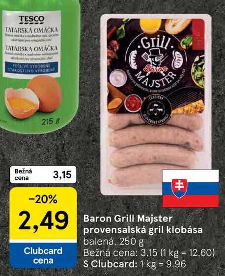Baron Grill Majster provensalská gril klobása balená, 250 g