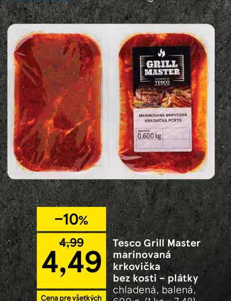 Tesco Grill Master marinovaná krkovička bez kosti - plátky chladená, balená 600g