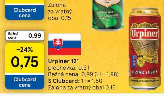 Urpiner 12° plechovka, 0.5l