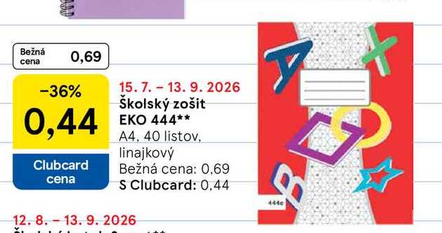 Školský zošit EKO 444 A4, 40 listov, linajkový