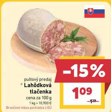 Lahôdková tlačenka cena za 100 g