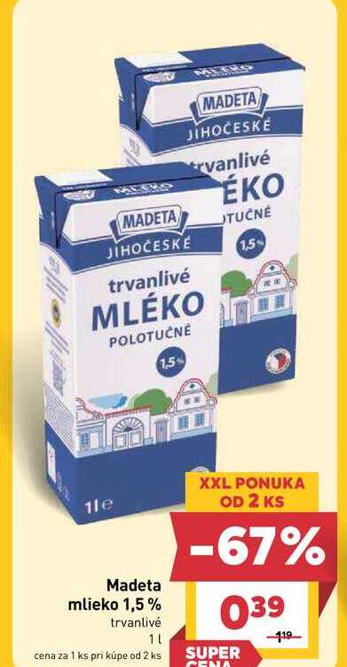 Madeta mlieko 1,5% trvanlivé 1L 