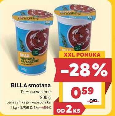 BILLA smotana 12% na varenie 200 g