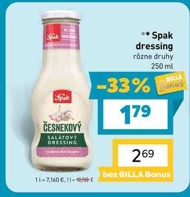 Spak dressing rôzne druhy 250 ml