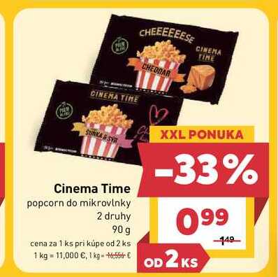 Cinema Time popcorn do mikrovlnky 2 druhy 90g 