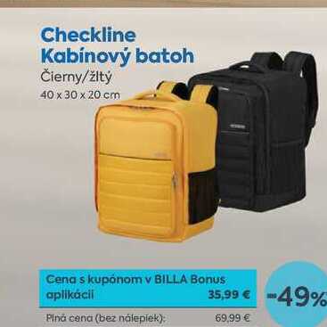 Checkline Kabínový batoh Čierny/žltý 40 x 30 x 20 cm