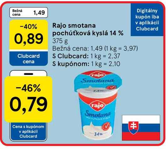Rajo smotana pochúťková kyslá 14% 375g