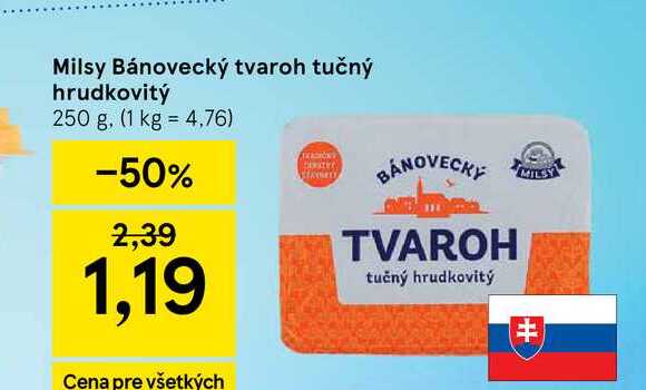 Milsy Bánovecký tvaroh tučný hrudkovitý 250 g