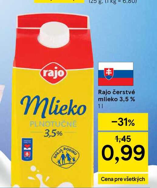 Rajo čerstvé mlieko 3,5% 1l