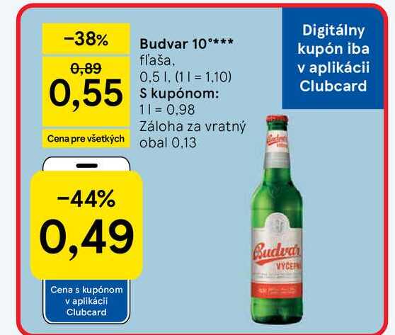 Budvar 10° fľaša, 0,5l