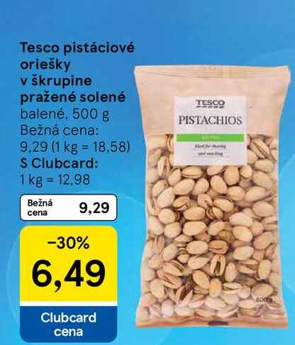 Tesco pistáciové oriešky v škrupine pražené solené balené 500 g