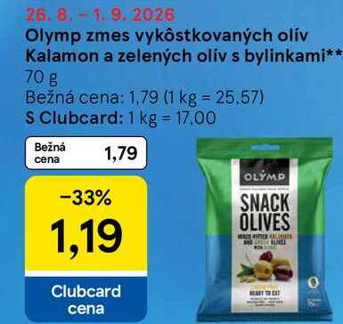 Olymp zmes vykôstkovaných olív Kalamon a zelených oliv s bylinkami 70 g