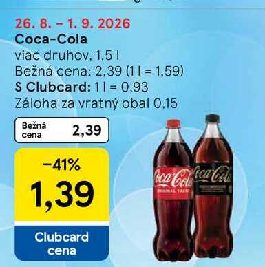 Coca-Cola 1,5 l, vybrané druhy 1.5l v akcii
